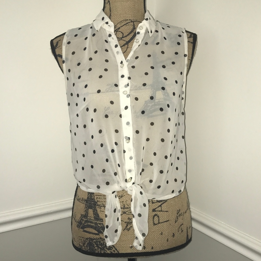 Garage black and white polka dot crop top